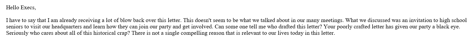 Bill Feehan email to La Crosse County Republican Party executive committee